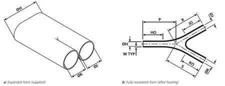 Hellermann Tyton Transition Heat Shrink Boots, 1 to 2 Cables (2 Way) - Dimensions Illustration